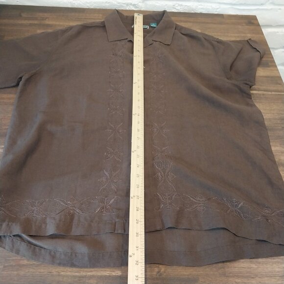 Cubavera Linen Blend Button-Up Shirt Mens XL Brown Embroidered Short Sleeve. Ple - Picture 12 of 13